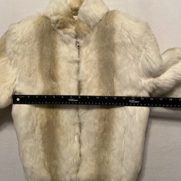 Neiman Marcus Vintage White Tan Dyed Rabbit Fur Coat Jacket 80s Hong Kong 12 - Picture 3 of 13